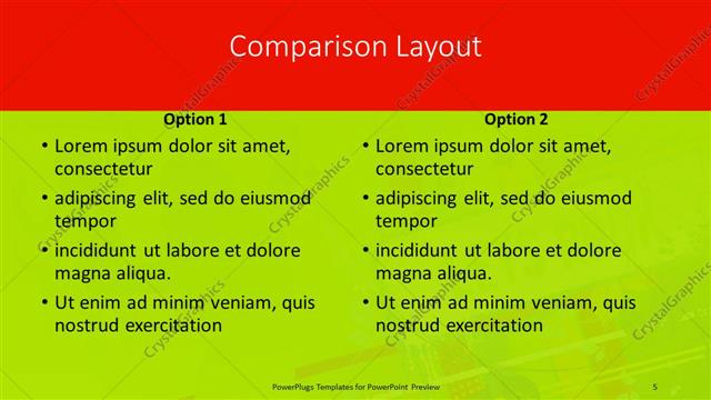 Comparison presentation slide layout