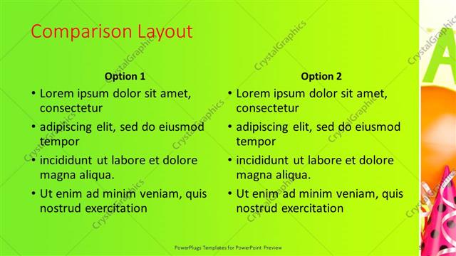 Comparison presentation slide layout