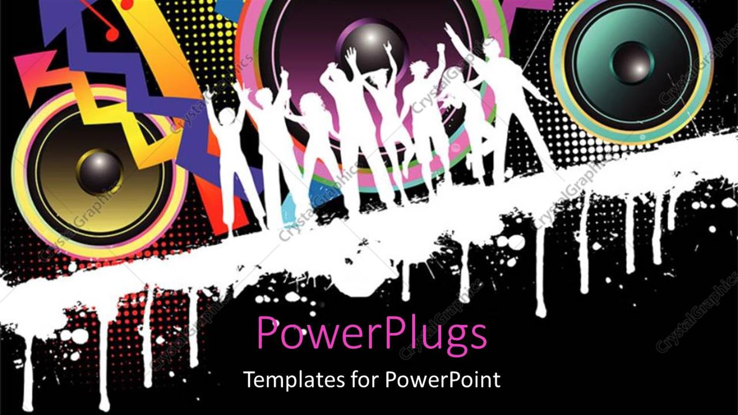 Featuring Party theme , with Silhouettes Dancing with Speakers