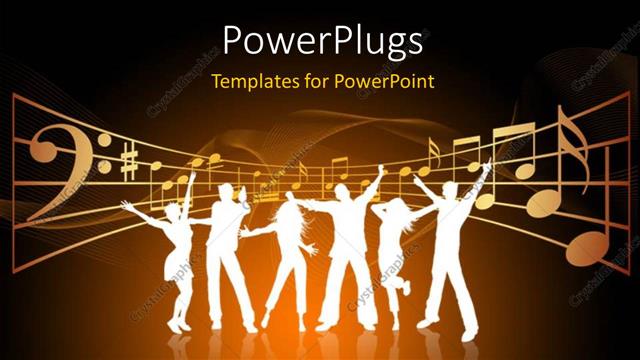  Presentation with dancing silhouettes - Party theme , silhouettes of people dancing with the musical signs