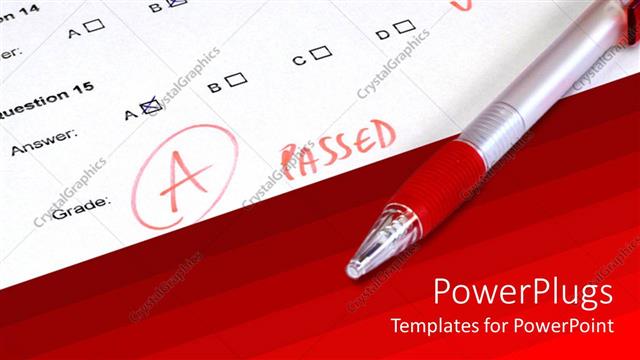  Presentation with test - Passed test with A grade white paper and red background