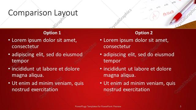 Comparison presentation slide layout