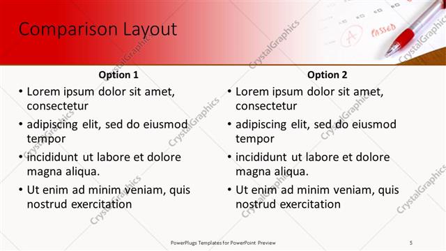 Comparison presentation slide layout