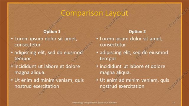 Comparison presentation slide layout