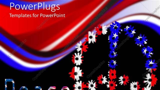  Presentation with states - Peace word with American flag letters and peace symbol colored in United States flag colors