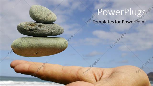  Presentation with seashore - Pebbles floating at fingertips with seashore