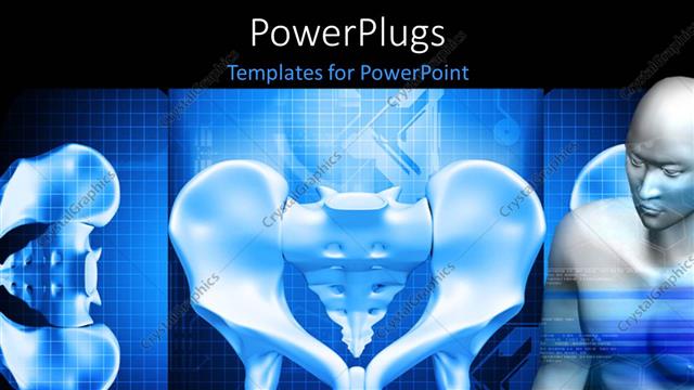  Presentation with pelvis - The pelvis in the form of an inner view with a human being at one side