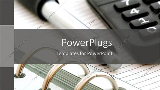 Presentation with business calculator - Pen and calculator over notepad with spiral edges