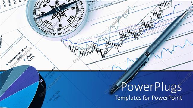  Presentation with financial report - A pen with a compass and financial report in the background