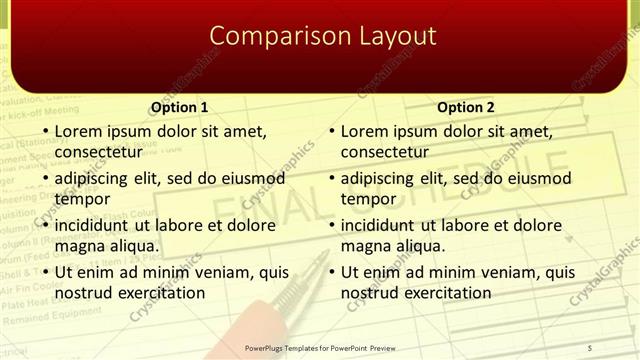 Comparison presentation slide layout