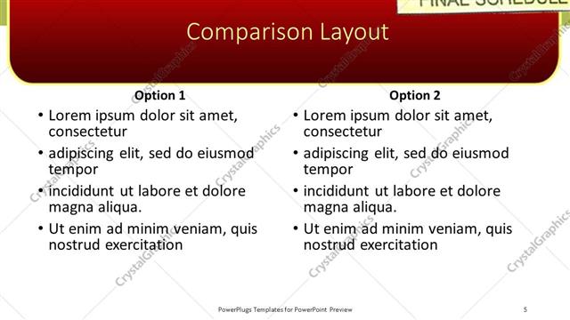 Comparison presentation slide layout