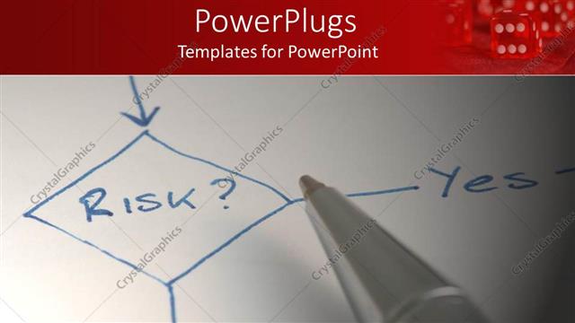  Presentation with risk - Pen writing diagram of risk with yes and no answers on white paper with red frame