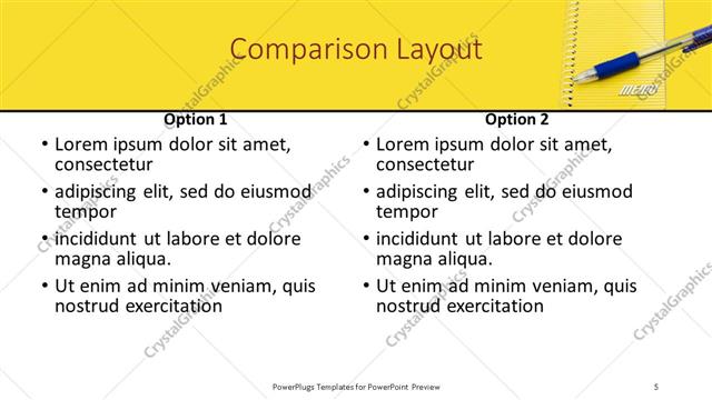 Comparison presentation slide layout