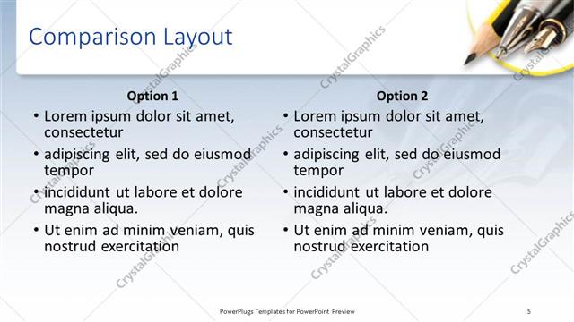 Comparison presentation slide layout
