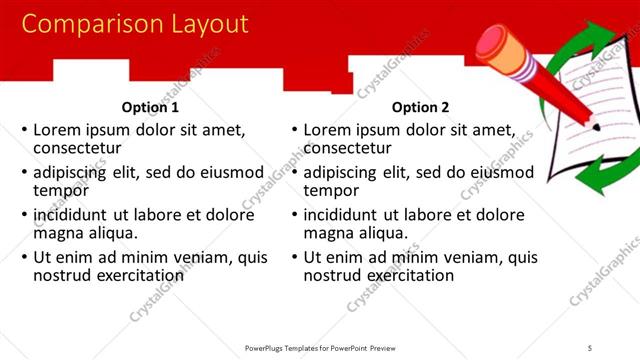 Comparison presentation slide layout