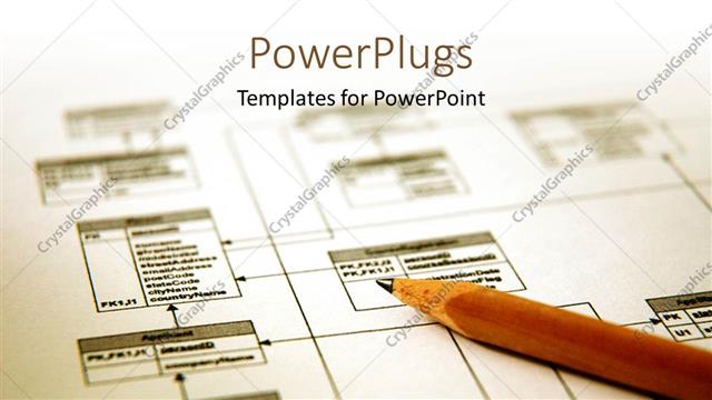  Presentation with schema - Pencil with a printout of a database schema with white color