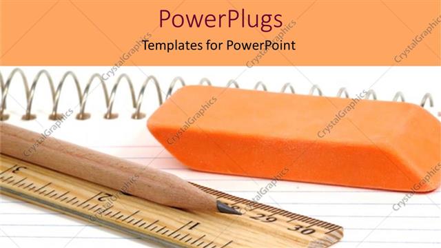  Presentation with open book - A pencil, ruler and eraser on an open book