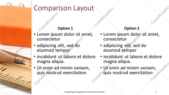 Comparison presentation slide layout