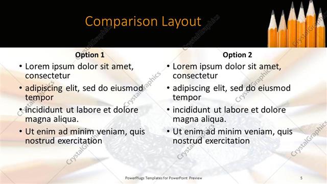 Comparison presentation slide layout