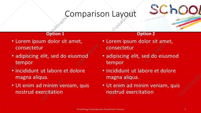 Comparison presentation slide layout