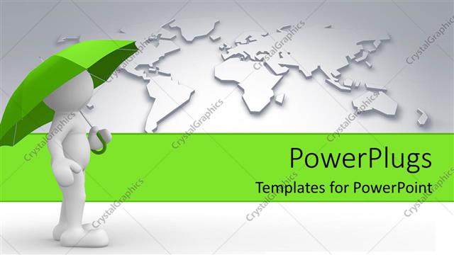  Presentation with safety - A close up view of a white colored 3D character holding?a green umbrella