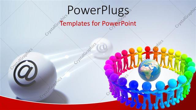  Presentation with email - 3D men hold hands around earth globe with email symbol