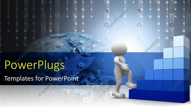 Presentation with winning - 3D man climbs cube stairs with binary numbers in background