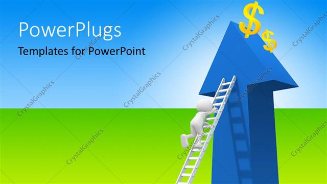  Presentation with climbing - 3D man climbing ladder to dollar symbol on blue arrow