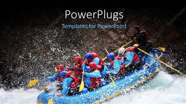  Presentation with blue yellow - People in blue raft with yellow paddles in Chiko river