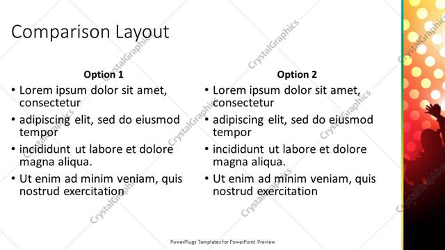 Comparison presentation slide layout