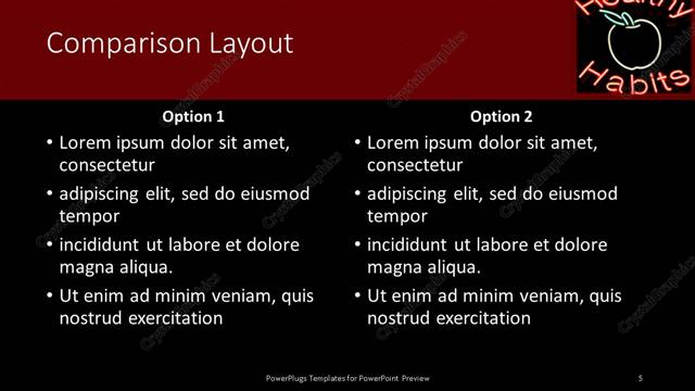 Comparison presentation slide layout