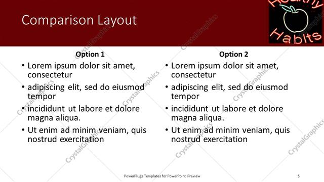 Comparison presentation slide layout
