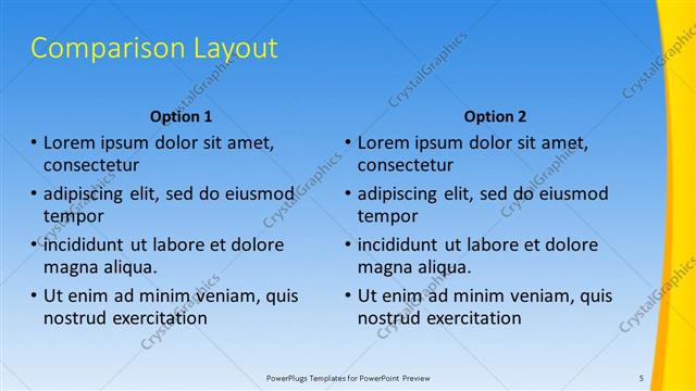 Comparison presentation slide layout