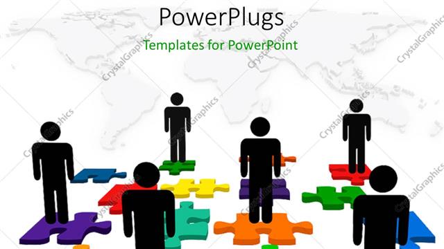  Presentation with world map puzzle - People on jigsaw puzzle depicting human resources issues with world map in background