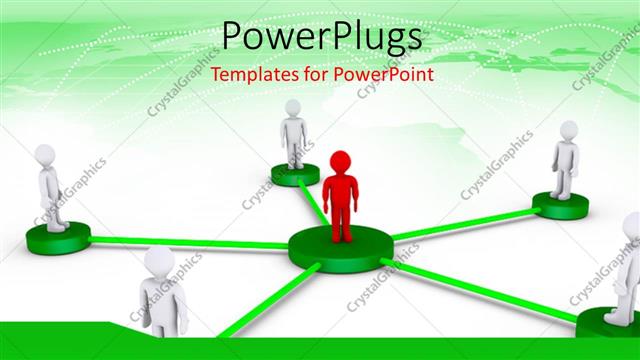  Presentation with world - People on platforms connected to a red person at the center with world map