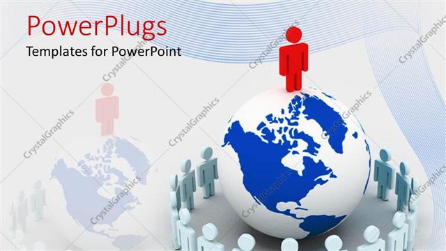  Presentation with attention - People stand at attention round earth globe with red man standing on globe