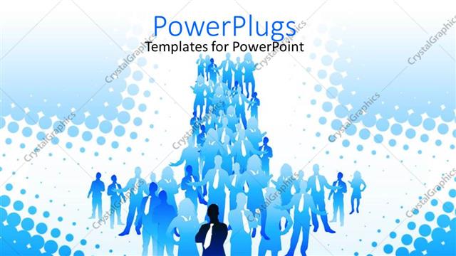  Presentation with shape - People standing together forms arrow shape on white with dots of blue