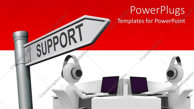  Presentation with support - People working in an office with a  sign in the background and place for text