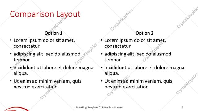 Comparison presentation slide layout
