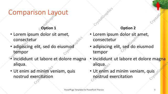 Comparison presentation slide layout