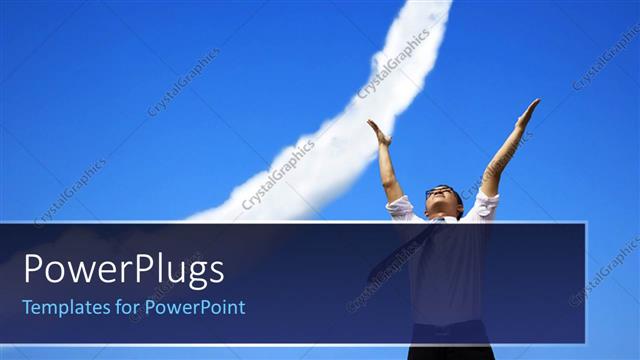  Presentation with business success - A person with an arrow sign on the bluish background