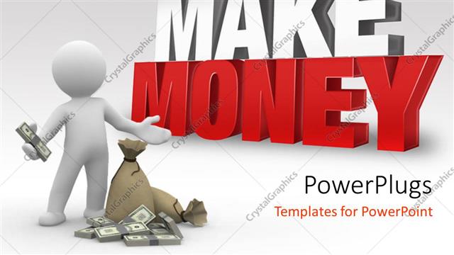  Presentation with money notes - A person with a bag full of notes and grayish background