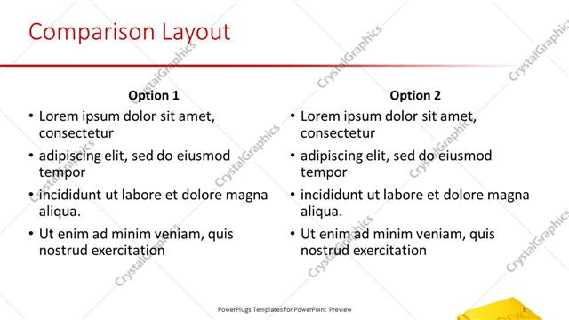 Comparison presentation slide layout