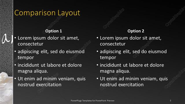 Comparison presentation slide layout