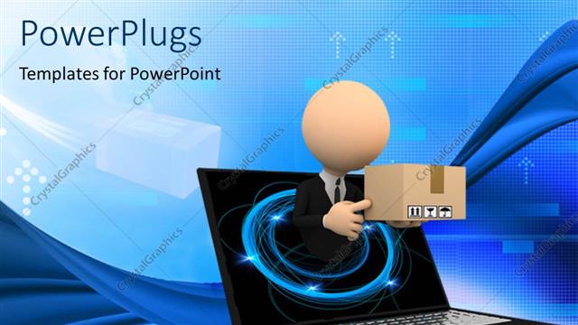  Presentation with character - A person with a box popping out of computer screen