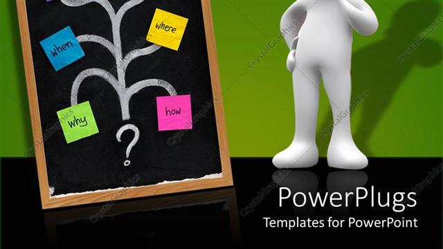  Presentation with questions - A person with a brainstorming chart including different steps