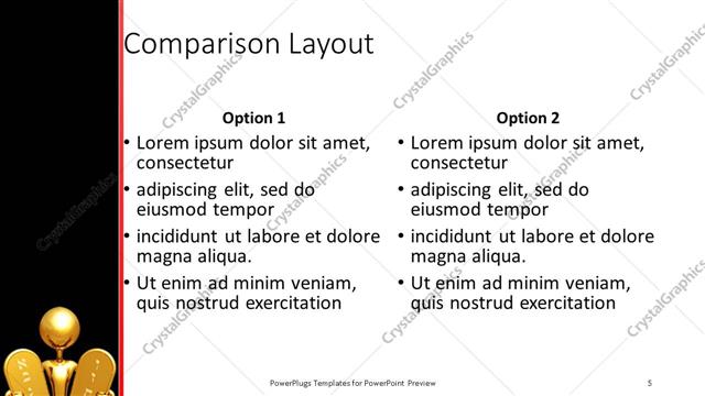 Comparison presentation slide layout