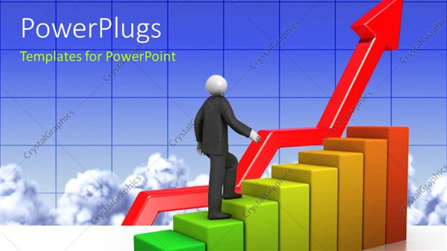  Presentation with bar - A person climbing the growth bar with clouds in the background