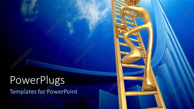  Presentation with success - A person climbing the ladder with bluish background