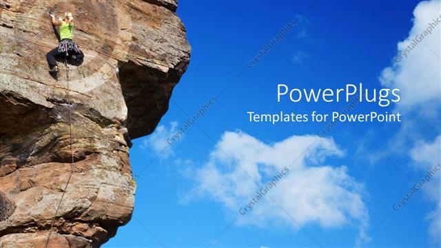  Presentation with mountain climbing - A person climbing the mountain and is being highlighted